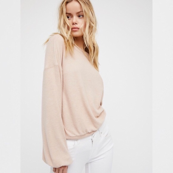 Free People Sweaters - Free People Beach TGIF Pullover Pink Puff Sleeve S